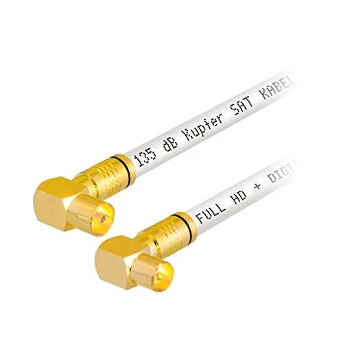 5m HB-DIGITAL HDTV reines Kupfer IEC Antennenkabel 5-Fach geschirmt max 135dB Koax 2X 90° Grad Winkel-Kompressionsstecker VERGOLDET Koaxial Kabel 1080p Full HD 3D UHD Ultra 4K Stecker Buchse weiß
