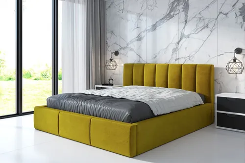Polsterbett IGI-OM 90 x 200 mit Bettkasten in Gold - Komfortables Polsterbett mit Bettkasten und Lattenrost, ideal für platzsparendes Wohnen. Hochwertige Materialien sorgen für Langlebigkeit und eine angenehme Haptik.