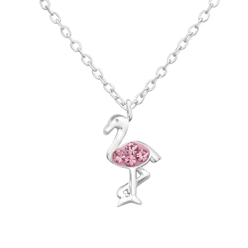 Flamingo Halskette 925 Silber - Elegante Kinder- und Damenkette - Halskette aus 925 Sterlingsilber mit funkelnden Kristallen, ideal für Tierliebhaberinnen und ein perfektes Geschenk für Mädchen.