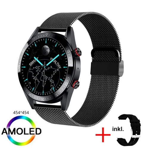 TPFNet SW26 mit Milanaise Armband + Silikon Armband Smartwatch (Android), individuelles Display - Armbanduhr mit Musiksteuerung, Herzfrequenz, Schrittzähler, Kalorien, Social Media etc. - Schwarz