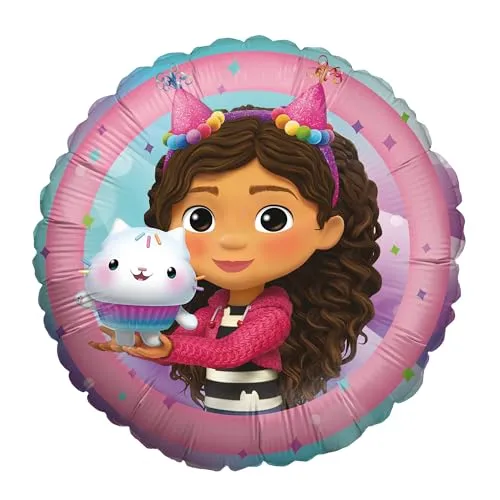 Party Factory Gabby's Dollhouse Folienballon 45 cm, Rund, Cupcake-Katze, Ballon Helium geeignet, Geburtstagsdeko, Luftballon für Party und Kindergeburtstag