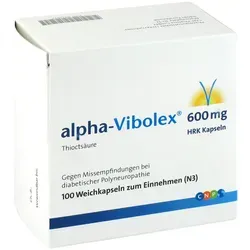 Alpha-Vibolex 600 mg HRK Kapseln - 100 ST - Arzneimittel zur Linderung von Missempfindungen bei diabetischer Nervenschädigung (Polyneuropathie) mit antioxidativer Wirkung durch Thioctsäure.
