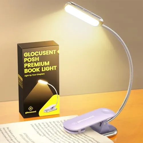 Glocusent Posh Premium Leselampe Buch Klemme mit Timer, 16 LED Wiederaufladbar Buchlampe, Laufzeit 160 Stunden, 1800K augenschonend Leselicht, 3 Farben & 5 Helligkeitsstufen, perfekt für Leser