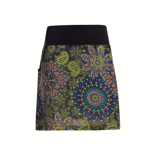 Vishes Damen-Minirock mit Mandala in Schwarz-Grün I Größe S (36) I Bequem & modisch für Alltag & Freizeit I 100% Baumwolle I Für warme & kalte Monate I Nachhaltige Alternative Bekleidung