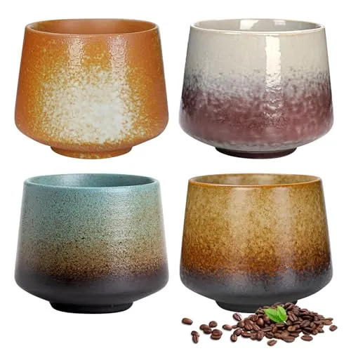 Espressotassen Set, 4-Teilig Cappuccino Tassen 190ML, Keramik Espressotassen, Espresso Tassen Set, Mini-Espressotasse, Espressotassen Steingut, Kaffeetassen für Macchiato Espresso Mokka