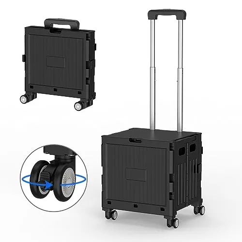 Meisax Einkaufstrolley klappbar, Einkaufswagen bis 30 kg, Transportbox mit 4 Rollen, Shopping Trolley Verstellbarer Aluminium Griff, Klappbar Transport Trolley für Einkaufen, Reisen, Büro (Schwarz)