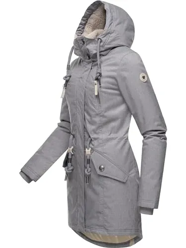 Ragwear Damen Wintermantel Elsie Melange Grey, 5XL - Funktionsjacke mit warm gefütterter Kapuze, wasserdicht und 100% vegan – ideal für kalte, unbeständige Tage.