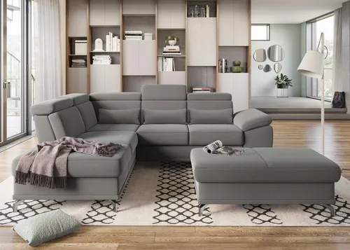 sit&more Ecksofa Cabrio L-Form, B: 274 cm, mit Sitztiefen-, Arm- & Kopfteilverstellung, 3 Nierenkissen, Federkern, optional Bettfunktion und Stauraum
