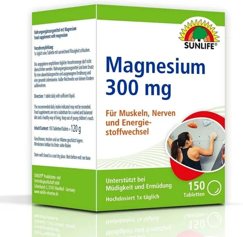 SUNLIFE Magnesium Tabletten 300mg: für starke Muskeln, Nerven & Knochen 150 Tabl
