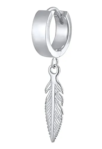 Kuzzoi Herren-Ohrring Creole Feder, 13mm - Ohrringe für Herren, handgefertigte 925 Sterling Silber Creole mit einzigartiger Feder, ideal für den Boho Style und als modisches Geschenk.