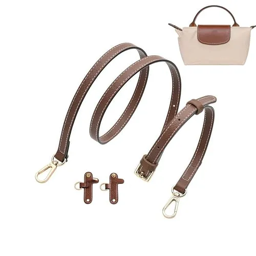 NIUDYP Rindsleder Schultergurt für long champ Mini Bag, No-Punch Ersatzriemen Längenverstellbar 90-125cm für Damen Mini Tasche (12mm, Braun & Gold)
