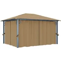 vidaXL Pavillon mit Vorhang 400x300 cm Taupe - Eleganter Pavillon aus rostbeständigem Aluminium und Stahl, idealer Sonnenschutz für Veranstaltungen im Freien. Inklusive 4 Vorhänge und Netzfenster für optimale Luftzirkulation.