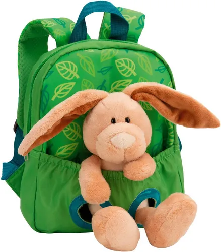 NICI Rucksack mit Plüschtier Hase 25cm grün - Kindertasche mit integriertem 25cm NICI Plüschtier, ideal für kleine Abenteurer und Weltentdecker. Gepolsterte Schultergurte sorgen für hohen Tragekomfort.