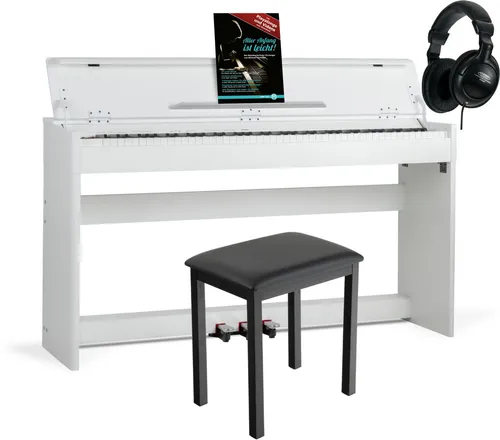 McGrey DP-18 WM E-Piano Weiß matt Set - E-Piano mit 88 gewichteten Tasten, Hammermechanik und 128 Klängen, inklusive Klavierbank, Kopfhörer und Klavierschule - perfekt für Einsteiger und Fortgeschrittene.