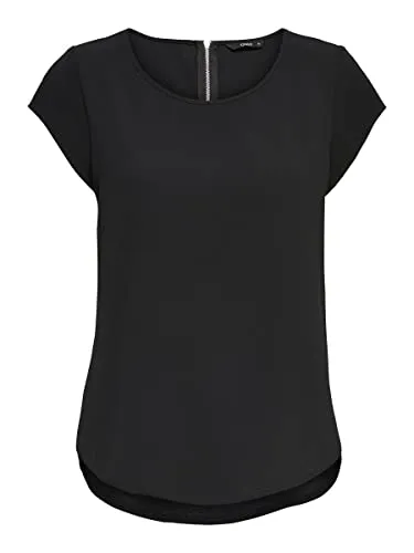 ONLY Damen Einfarbige Kurzarm Bluse Basic Rundhals Ausschnitt Blusen T-Shirt Blouse Oberteil ONLVIC, 15142784,Schwarz,42