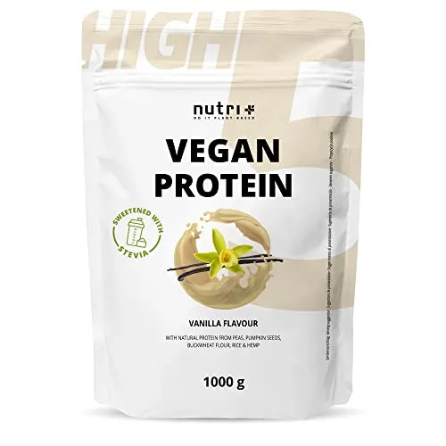 nutri+ HighFive Protein Pulver – 100% vegan - Proteine für Muskelaufbau, gesüßt mit Steviolglycosiden aus Stevia, fettarm und zuckerarm. Ideal für Smoothies, Backen und als Shake. Erhältlich in fünf köstlichen Sorten!