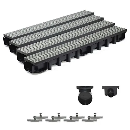 4m Entwässerungsrinne A15 mit Stegrost aus Kunststoff - Gartenentwässerung mit Pkw-befahrbarem Stegrost, Diebstahlschutz und frostsicherem Material. Ideal für flexible Anwendungen und einfache Montage.