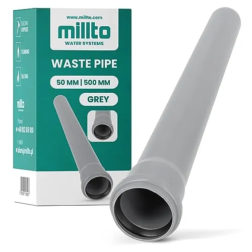 Produktbild Millto™ Rohr Abwasserrohr Kanalisationsrohr 50 mm x 500 mm Grau Kanalrohr Abflussrohr mit Gummidichtung Kanalrohrsystem Heißwasser Chemische Beständigkeit Abwasser