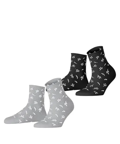 ESPRIT Damen Socken Twig W Sso Baumwolle gemustert 2 Paar, Mehrfarbig Schwarz Grau 0050, 35-38