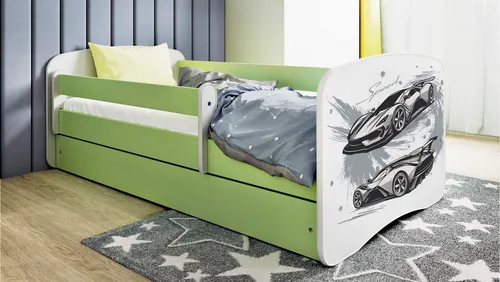 Raumhirsch Furniture Kinderbett, Grün, 90x160 cm - Kinderzimmermöbel mit abnehmbarer Schutzschiene für maximale Sicherheit und praktischer Schublade für zusätzlichen Stauraum. Stilvolles Design sorgt für eine gemütliche Atmosphäre im Kinderzimmer.