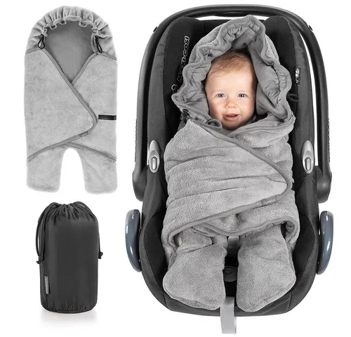 Zamboo Baby Einschlagdecke mit Füßen - Grau - Einschlagdecke für Kinderwagen mit aufknöpfbaren Öffnungen für zahlreiche Babyschalen, inklusive praktischer Tasche und kuscheligen Füßen, ideal für Frühling und Sommer.