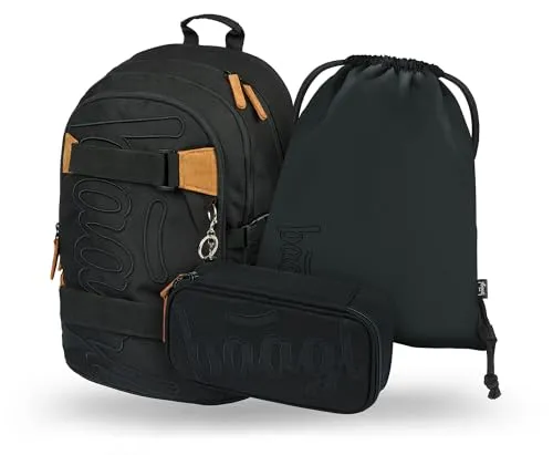 Baagl Schulrucksack Set 3-teilig für Jungen und Mädchen - Ergonomisch und komfortabel - Schultaschen-Set bestehend aus Schulrucksack, Turnbeutel und Federmäppchen. Ergonomisches Design mit anatomisch gepolstertem Rücken und verstellbaren Gurten für optimale Körperhaltung.