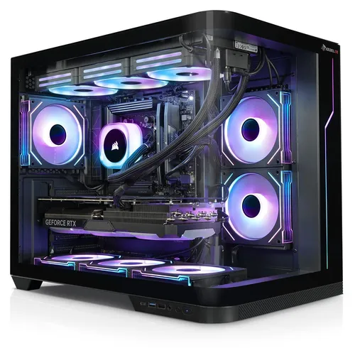 kiebel.de Gaming PC Panorama Curve IX - AMD Ryzen 7, 64GB RAM, NVIDIA RTX 5070 Ti, 4TB SSD, Windows 11 - Erleben Sie beeindruckende Gaming-Performance mit dem kiebel.de Gaming PC Panorama Curve IX. Optisch ansprechend mit RGB-Lüftern und gebogenem Glas, bietet er höchste Rechenleistung für alle Anwendungen. Sofort startklar mit Windows 11!
