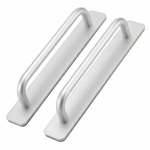 QWORK® 2 Stück Selbstklebender Türgriffe Möbelgriffe, Aluminium Griffe für Kleiderschrank Badezimmer Küchenschränke Schlafzimmer 210 x 25 mm Silber