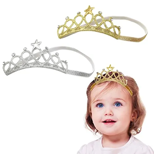 SwirlColor Krone Kinder Haarreif Krone Kinder Baby Krone Stirnband Kleinkind Säuglingshaarband Neugeborenen Haarband Mädchen Baby Prinzessin Haarband Zubehör-2 Stücke