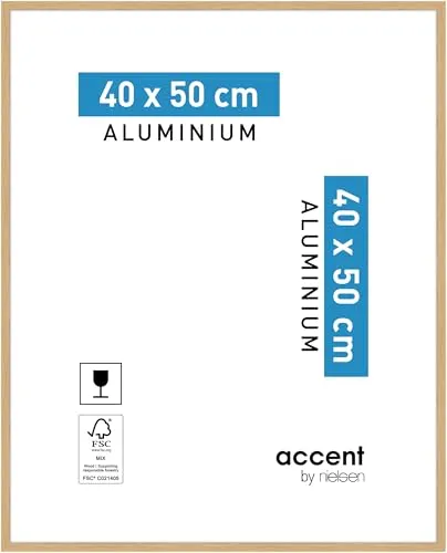 accent by nielsen Bilderrahmen, 40 x 50 cm, Aluminium, Eiche, Posterrahmen zum Aufhängen im Hoch- & Querformat, Echtglas, Duo