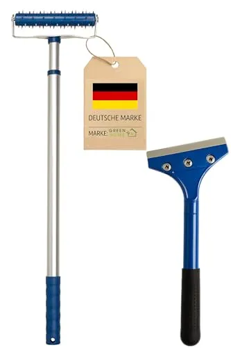 GREEN HOME | Stachelwalze 150 × 500 mm mit Teleskopstiel & Tapetenschaber | Profi Renovierset zum Perforieren & Entfernen von Tapeten | Igelwalze, Nagelroller, Tapetenigel, Stachelroller