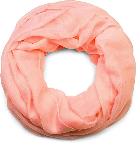 styleBREAKER Damen Loop Schal mit Glitzer-Effekt | Einfarbiger Schlauchschal aus weicher Viskose | Leicht & Elegant | 87 x 93 cm, Farbe:Apricot