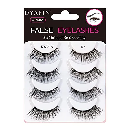 DYAFIN 3D Wimpern 4 Paar, Natürliche Künstliche Wimpern Set Fake Lashes Set Wimpern Natürliche Wiederverwendbar Handgemachte Leichte Falsche Wimpern