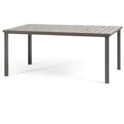 RATTATAN Tisch THOMAS 180x90 cm – Modernes Gartendesign in Taupe - Gartentisch für 6 Personen, stabil aus Stahl mit eleganter Holzoptik, ideal für stilvolles Essen im Freien auf Terrasse oder im Garten.