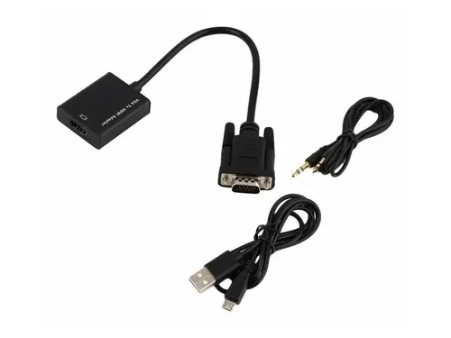 VGA + Audio zu HDMI Konverter - HDMI-Kabel & Videokabel, wandelt VGA und Audio in HDMI um, ideal für ältere Geräte mit USB-Stromversorgung.