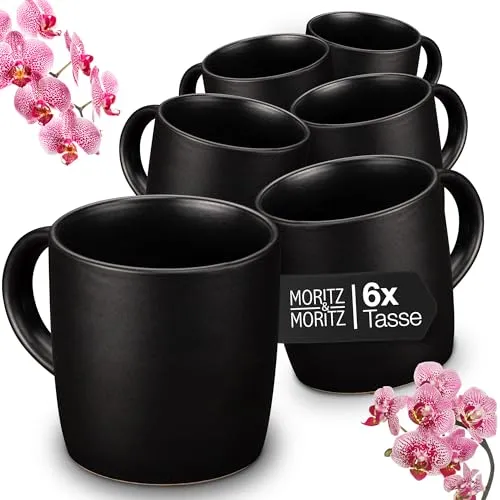 Moritz & Moritz Tasse NORDIC 6x Tassen Schwarz - Kaffeetassen Set für 6 Personen, aus robustem Steinzeug, spülmaschinen- und mikrowellengeeignet, ideal für stilvolles Genießen zu Hause oder im Büro.