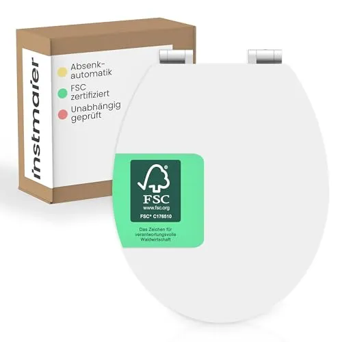 instmaier WC-Sitz Holz Toilettendeckel mit Absenkautomatik - Toilettendeckel in elegantem Weiß matt, kratzfest und ausgestattet mit doppelter Absenkautomatik für leises Schließen.
