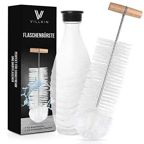 Villkin Flaschenbürste (1x Stück) Kompatibel für SodaStream Glasflaschen, Babyflaschen und Gläser - Reinigungsbürste mit Wollkopf für eine kratzfreie Reinigung von Glas und Plastik