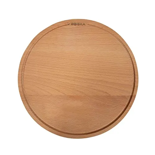 Pizzabrett Amigo L/Servierbrett ⌀34cm / Buchenholz/Mit Saftrinne/Auf fürs Frühstück, Lunch und Abendbrot/Rund