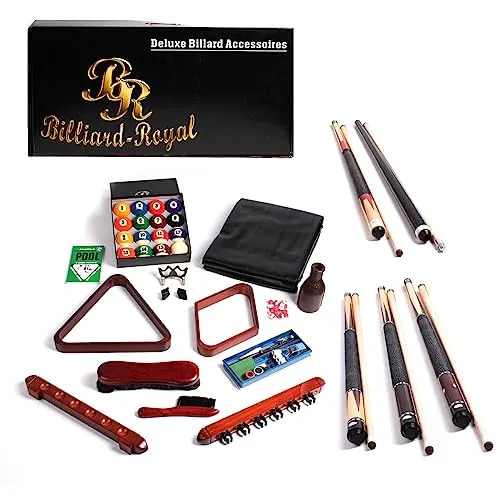 Billiard-Royal Billard Accessoires-Set Zubehörset Deluxe Geschenke für Männer enthält Queues Kugeln Kunstlederabdeckung Triangel Rhombus Bürste Billardkreide Kellypoolset Reparaturset