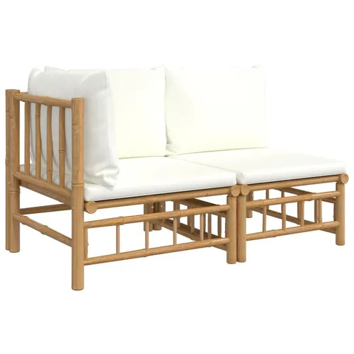 2-tlg. Garten-Lounge-Set mit Cremeweißen Kissen aus Bambus - Hochwertiges Gartenmöbel-Set aus langlebigem Bambus, ideal für entspannte Stunden im Freien. Bequeme, dick gepolsterte Kissen sorgen für optimalen Sitzkomfort.