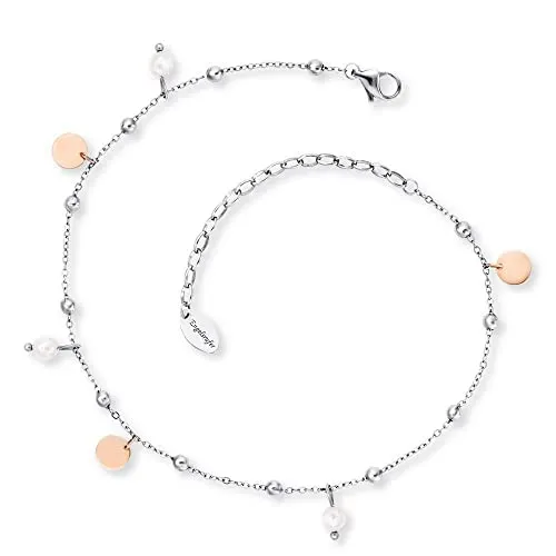 Engelsrufer Damen Fußkettchen mit Süßwasserperlen - Elegantes Fußkettchen aus nickelfreiem Edelstahl in Roségold, verstellbar von 22 cm bis 27 cm, ideal für empfindliche Haut und perfekt als Geschenk.