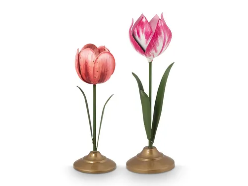 Pip Studio Kerzenhalter, Rosa, Oval, 8.5x26x8.5 cm - Eleganter Kerzenständer aus Metall im Tulpenmotiv, ideal für stimmungsvolle Abende und romantische Atmosphäre in Ihrem Zuhause.