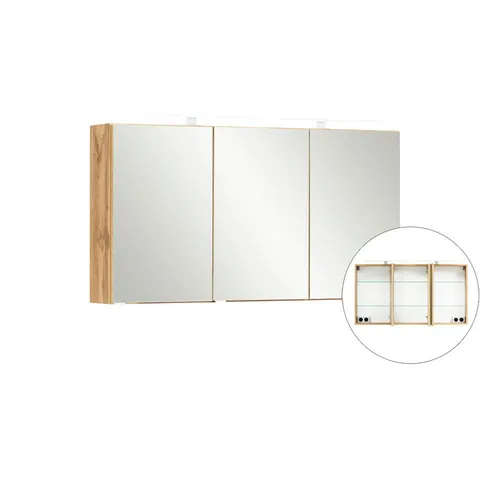 Bad Badezimmer Spiegelschrank VIDAGO-03 mit 3D LED - Moderner Spiegelschrank 120 cm mit LED-Beleuchtung und 6 Glaseinlegeböden, ideal für stilvolle Bäder. Qualität Made in Germany.