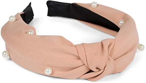 styleBREAKER Damen Stoff Haarreif mit Perlen Applikation, Knotendetail, Headband, Haarschmuck, Retro Look 04027034, Farbe:Altrose