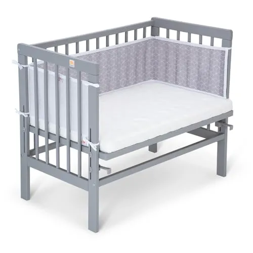 FabiMax 4674 Beistellbett Basic grau, inkl. Matratze Comfort und Nestchen graue Würfel