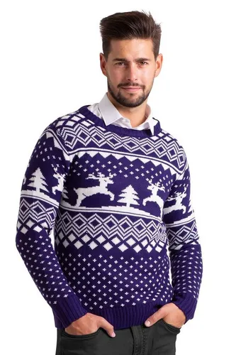 BlauerHafen Herren Weihnachtsjumper - Lustiger Weihnachtspullover für festliche Anlässe (Navy, M) - Pullover für Herren, klassisches Design mit Rentier- und Schneeflocken-Motiven – ideal für Weihnachtsfeiern und Familienfotos, weich und bequem aus 100% Acryl.