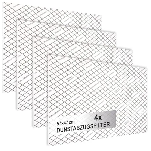 com-four® 4x Dunstabzugsfilter für Dunstabzugshaube mit hoher Filterleistung - 1 mm Flachfilter Universal Zuschneidbar mit Sättigungsanzeige - 100% kompostierbar - 57 x 47 cm (Mit Indikator - 4 Stück)