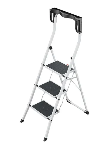 Hailo Klapptritt ComfortLine K75 – 3-Stufen Stahlrohrleiter - Leiter mit 3 Stufen, 150 kg belastbar und 2,69 m maximale Arbeitshöhe. Extra große Anti-Rutsch-Stufen und hoher Sicherheitsbügel für optimalen Komfort und Sicherheit.