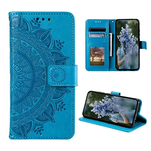 CoverKingz Handy Cover kompatibel mit Samsung Galaxy S23+ - Handyschutz mit Kartenfach Klapphülle - Bookcase Hülle aufklappbar Motiv Mandala Blau